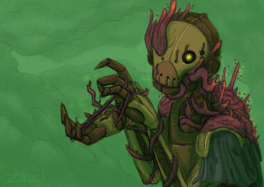 An infested automaton, weaving their cordyceps-like fungus like thread.