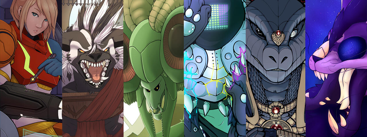 A vertical slice of six different pieces, arranged in order of the rainbow.